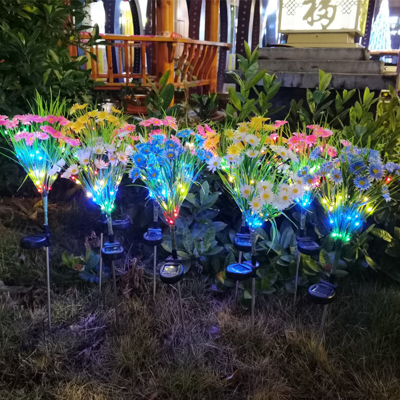 Solar Decorative Chrysanthemum Silk Stainless Steel ABS Ground Insert LED Outdoor Landscape Light