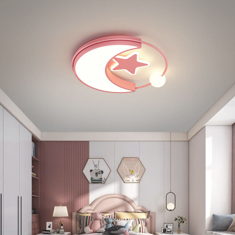 Zeitgenössische kreative Mond-Stern-Eisen-Acryl-LED-Deckenleuchte für das Schlafzimmer 