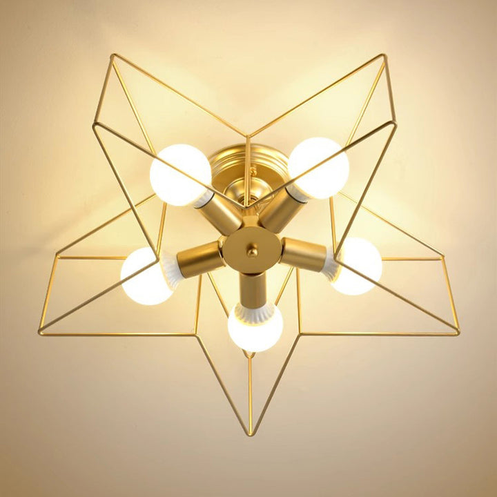 Contemporary Scandinavian Pentagram Iron 5-Light Semi-Flush Mount Lighting For Living Room