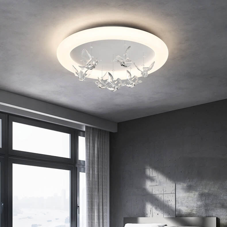 Contemporary Nordic Round Bird Iron Acrylic LED Flush Mount Ceiling Light For Bedroom