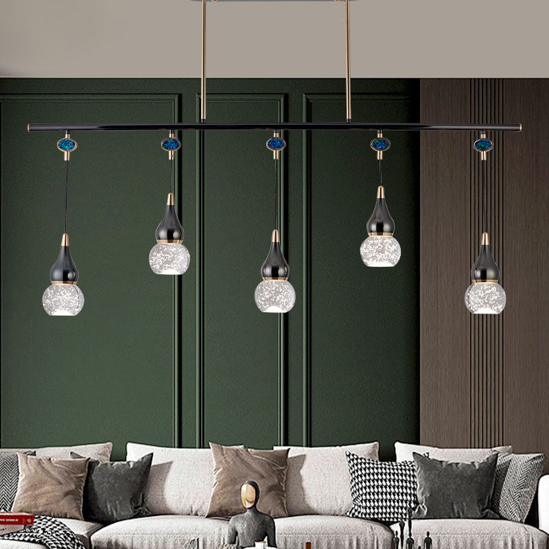 Zeitgenössische Nordic Lange Kürbis Aluminium Eisen Blase Kristall LED Insel Licht Kronleuchter Für Esszimmer 