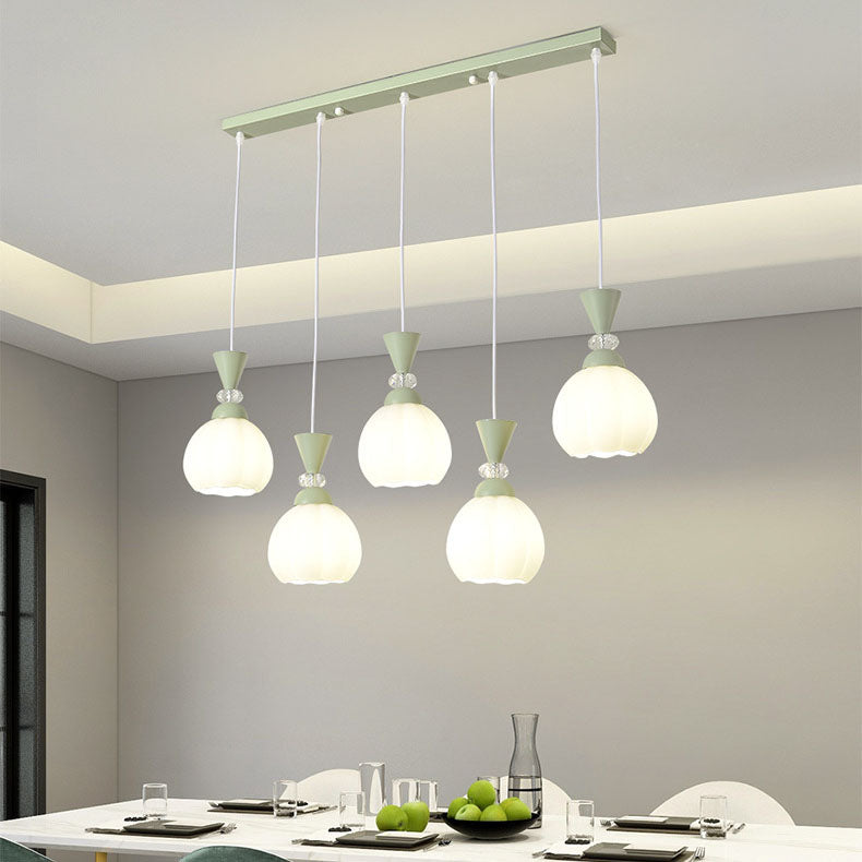 Lustre contemporain à fleurs en verre crème créative avec boutons de fleurs en fer à 3/5 lumières pour chambre 