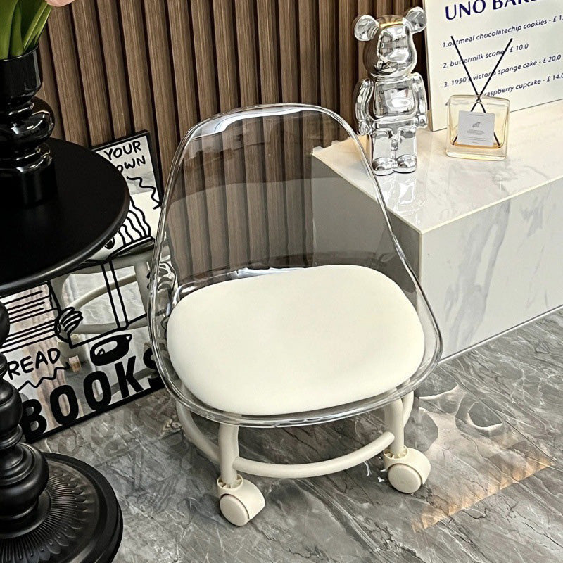 Zeitgenössischer kreativer runder Acryl-Doppelpedestal-Drehstuhl mit Rollen und Rückenlehne für das Wohnzimmer 