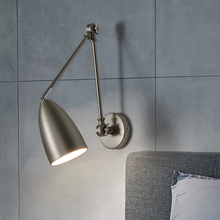 Contemporary Industrial Retractable Swivel Rocker Arm Iron 1-Light Wall Sconce Lamp For Bedroom