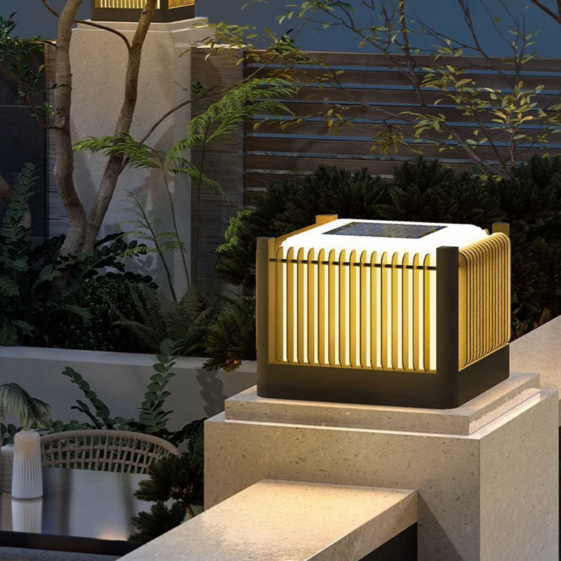 Modern Simplicity Solar Square Cube Stainless Steel Round LED Outdoor Landscape Light For Garden