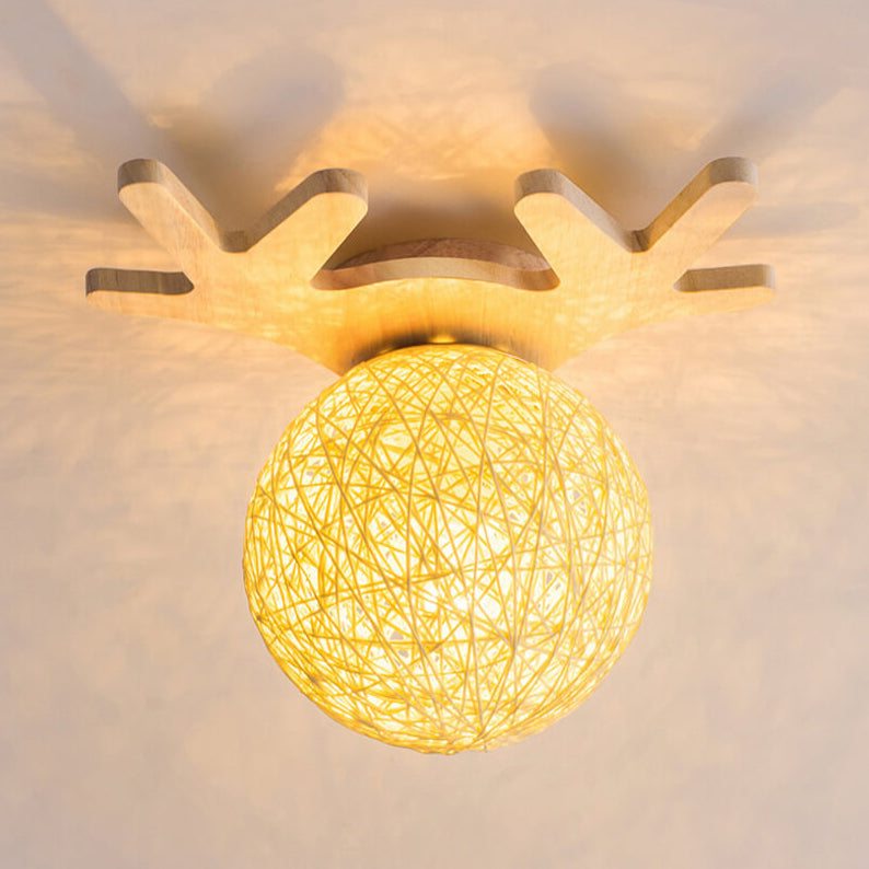 Modern Minimalist Antler Ball Log Crystal Glass 1-Light Flush Mount Ceiling Light