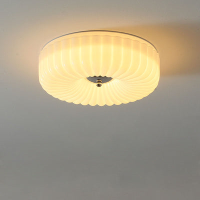 Contemporary Nordic Striped Glass Round LED Flush Mount Ceiling Light For Living Room