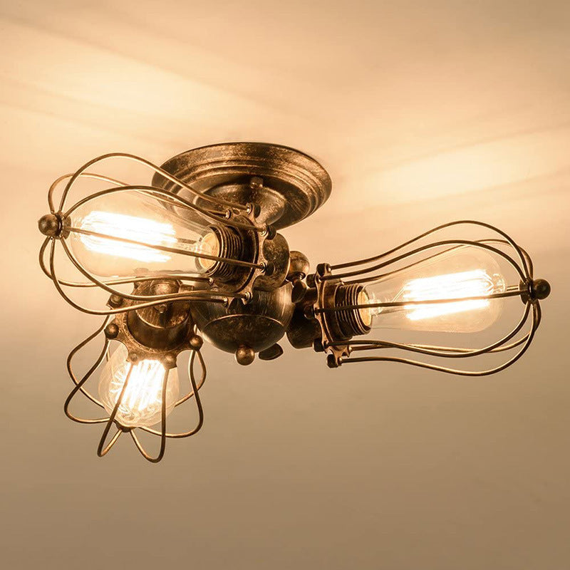 Zeitgenössische industrielle Eisenkäfiggrill 3/4 Licht Halbbündige Deckenleuchte für Wohnzimmer 