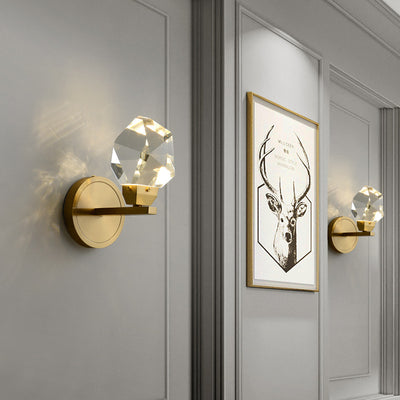 Contemporary Luxury Full Copper Crystal Stone LED Wall Sconce Lamp For Living Room