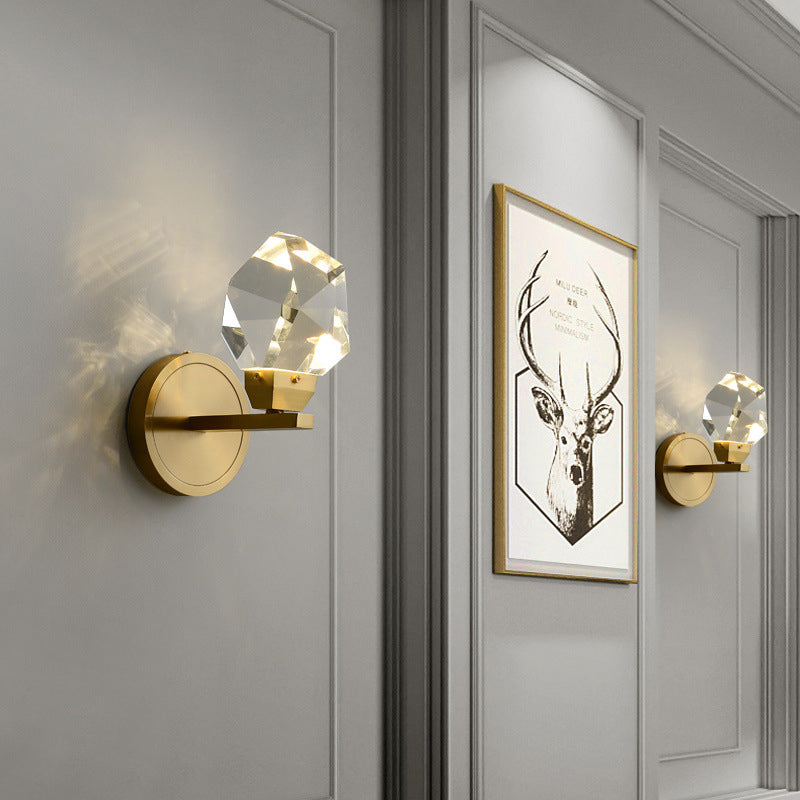 Contemporary Luxury Full Copper Crystal Stone LED Wall Sconce Lamp For Living Room