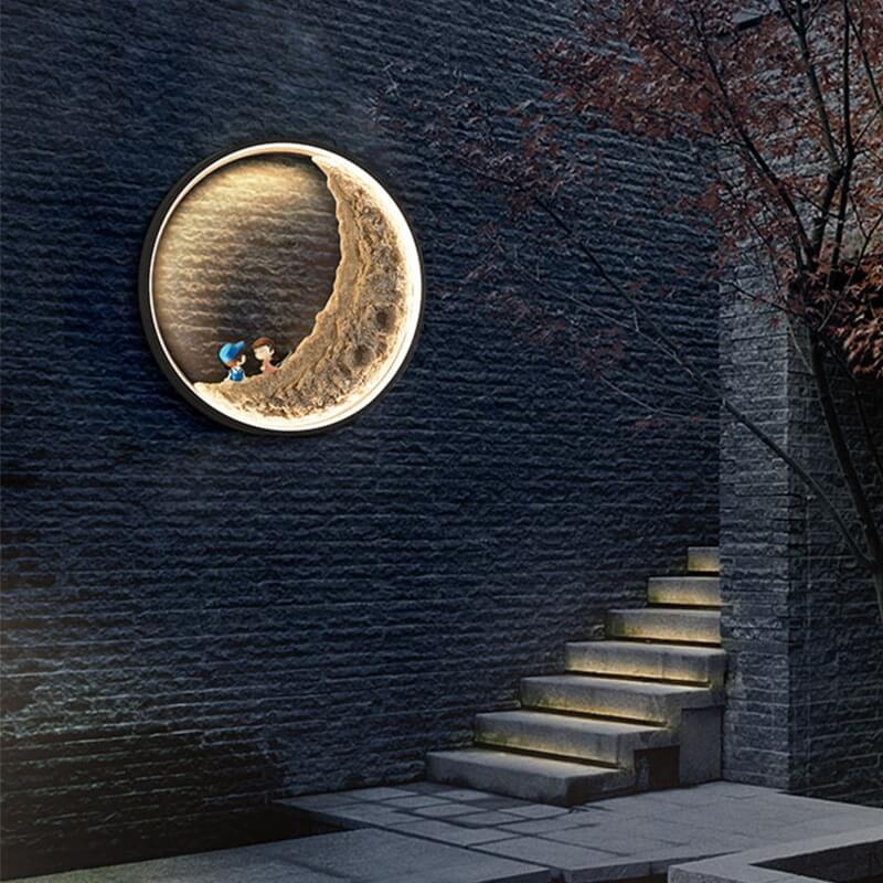 Lámpara de Aplique de Pared Exterior LED Solar de Luna de Aluminio Creativa Contemporánea para Patio Exterior 