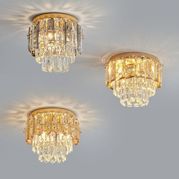 Modern Luxury Round Iron Crystal Gold 3-Light Flush Mount Ceiling Light For Hallway