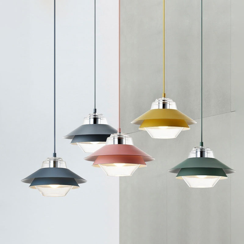 Suspension lumineuse contemporaine nordique ronde en verre et fer à 1 lumière pour salon 