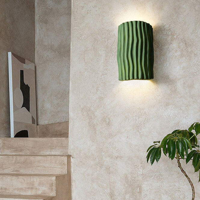 Contemporary Nordic Resin Striped Half Cylinder 2-Light Wall Sconce Lamp for Living Room