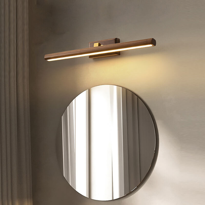 Nordic Minimalist Walnut Copper Cylinder LED Bathroom Vanity Mirror Front Wall Sconce Lamp