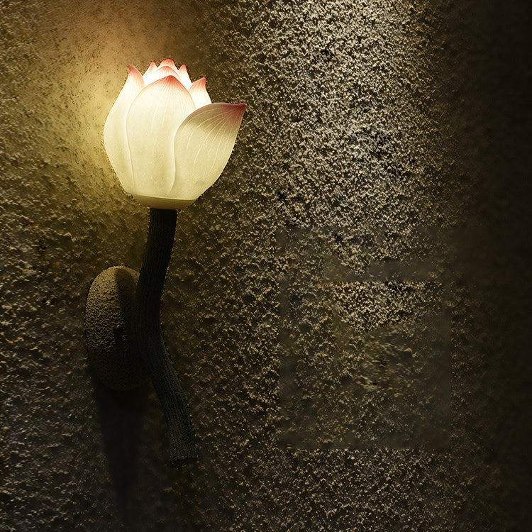 Traditionelle chinesische Harz Lotus Blume Hardware 1-Licht Wandleuchte Lampe für Wohnzimmer 