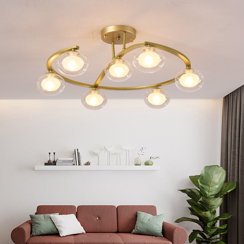 Zeitgenössischer Luxus-Hardware-Rahmen Glaskugelschirm 7-Licht Kronleuchter für Schlafzimmer 