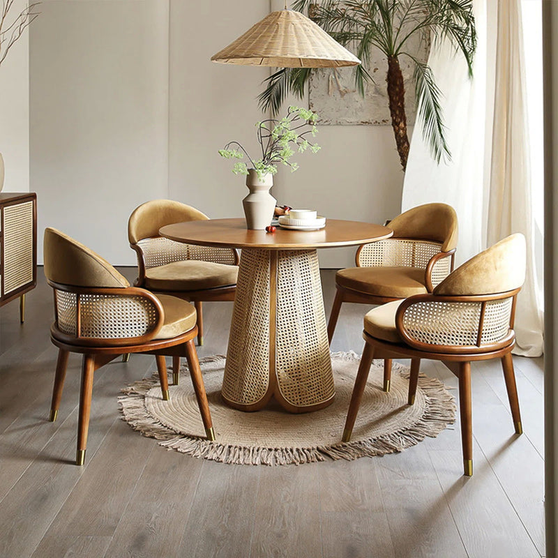 Chaise de salle à manger contemporaine en bois de frêne tissé nordique, tissu en rotin, éponge, dossier rond pour salle à manger 