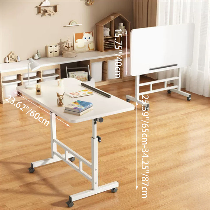 Modern Minimalist Engineered Wood Iron Rounded Square Study Desk With Foldable Mobile Adjustable For Living Room