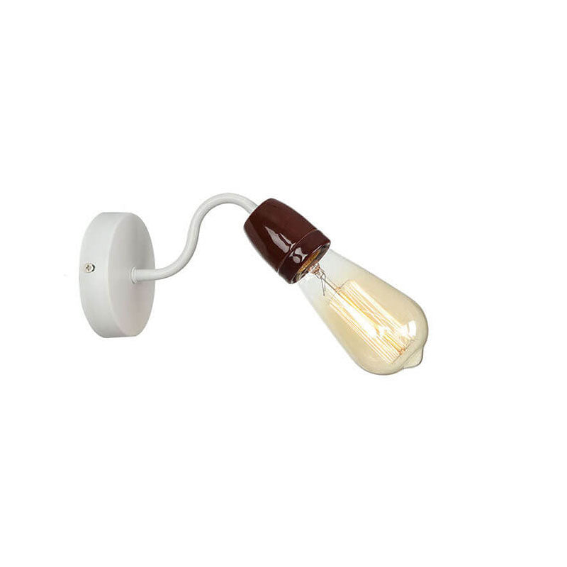 Contemporary Nordic Ceramic Iron Head Exposed Bulb 1-Light Wall Sconce Lamp For Living Room &amp; Bedroom