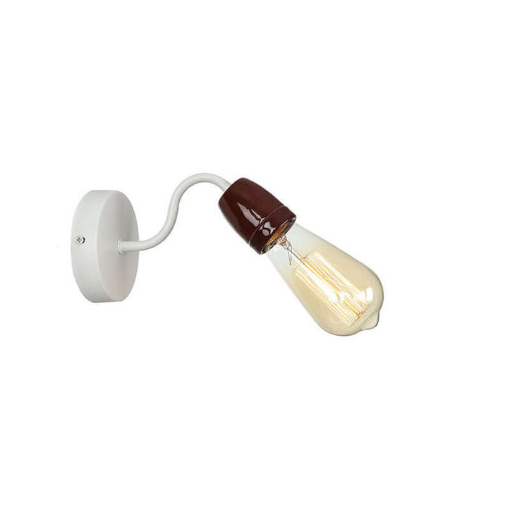 Contemporary Nordic Ceramic Iron Head Exposed Bulb 1-Light Wall Sconce Lamp For Living Room &amp; Bedroom