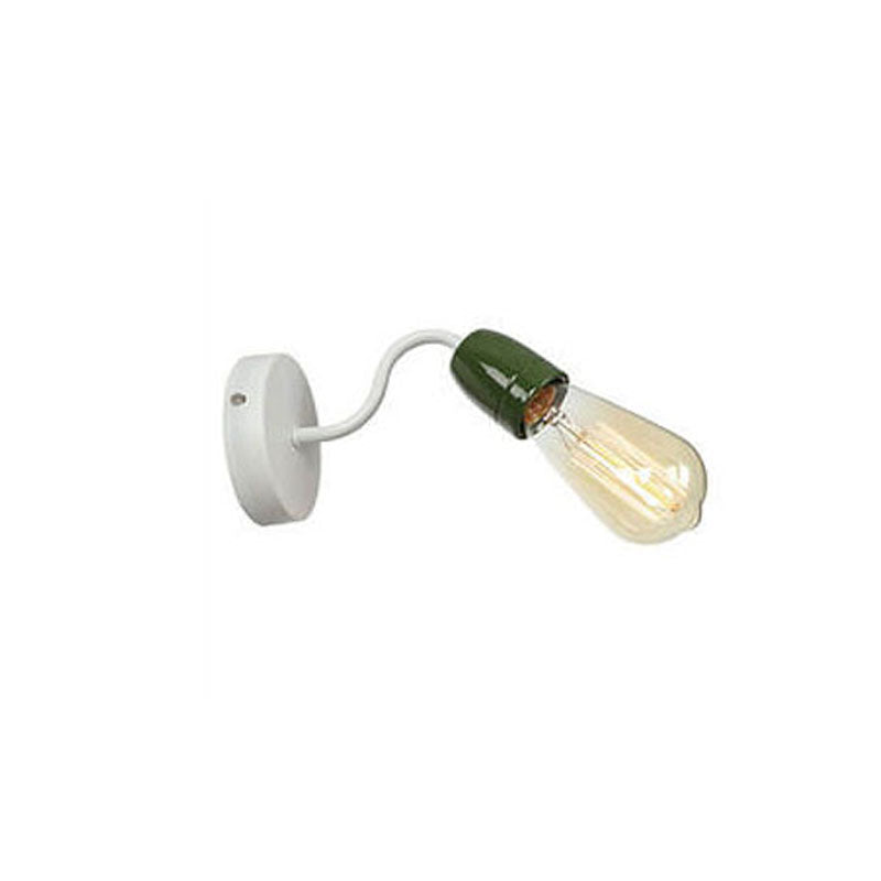 Contemporary Nordic Ceramic Iron Head Exposed Bulb 1-Light Wall Sconce Lamp For Living Room &amp; Bedroom