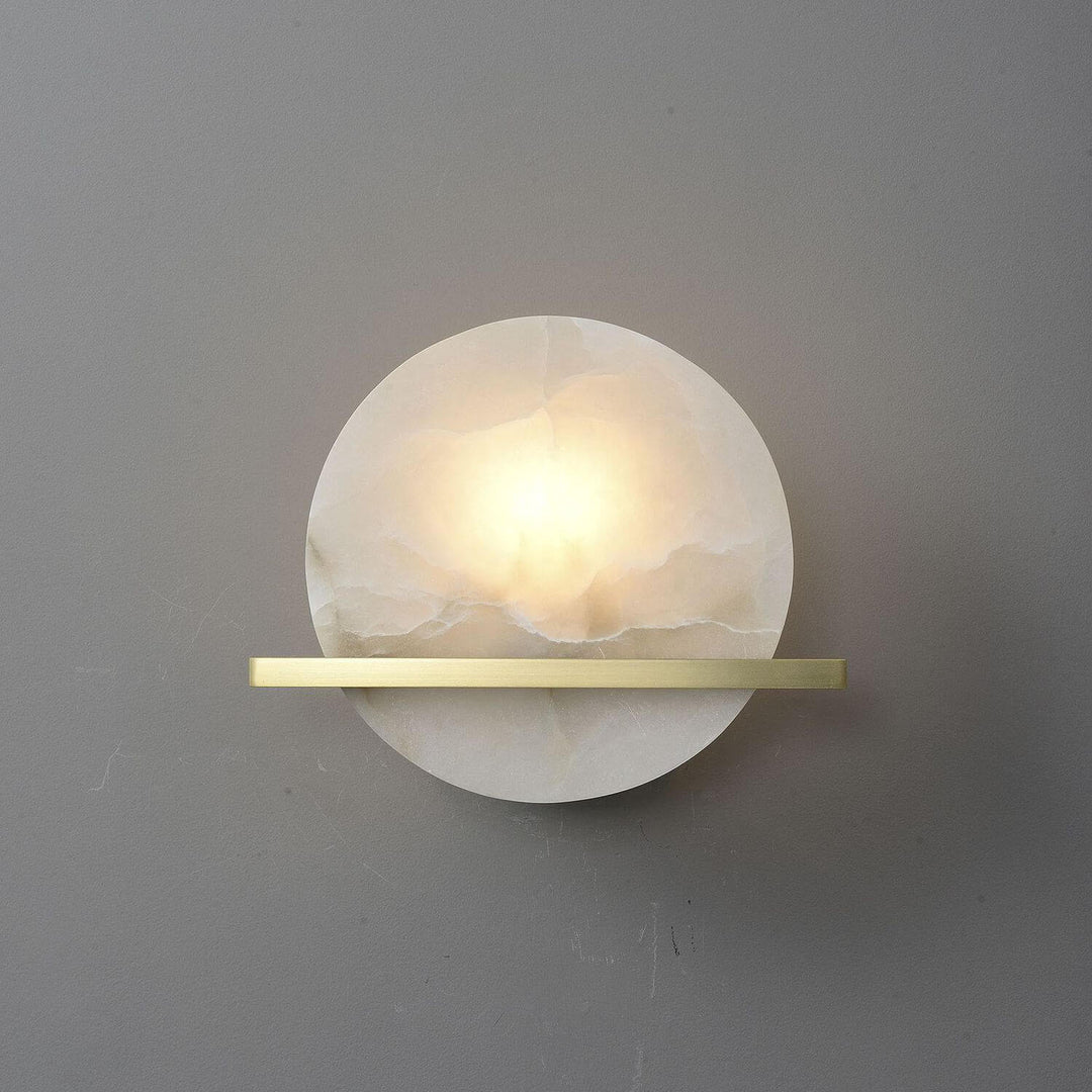 Modern Luxury Round Disc Round Marble Copper 1-Light Wall Sconce Lamp for Living Room