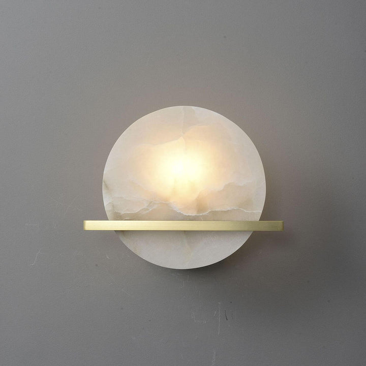 Modern Luxury Round Disc Round Marble Copper 1-Light Wall Sconce Lamp for Living Room