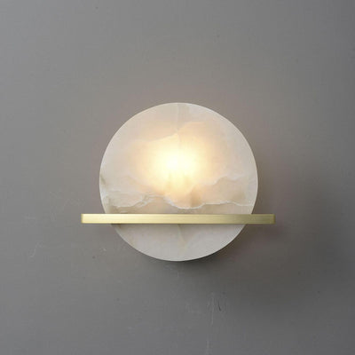 Modern Luxury Round Disc Marble Copper 1-Light Wall Sconce Lamp