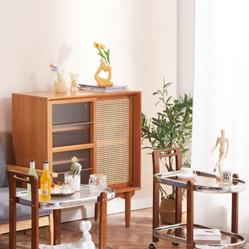 Traditioneller ovaler abnehmbarer Holztisch aus Edelstahl und Glas mit 2 Ebenen für das Wohnzimmer 