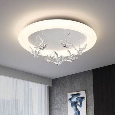 Zeitgenössische nordische runde Vogel Eisen Acryl LED Deckenleuchte für Schlafzimmer 