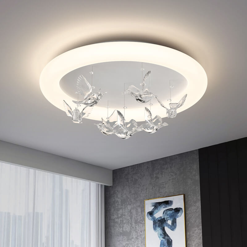 Zeitgenössische nordische runde Vogel Eisen Acryl LED Deckenleuchte für Schlafzimmer 