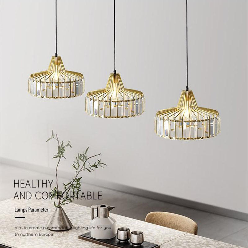Cadre en cylindre en fer de luxe contemporain avec abat-jour en cristal, suspension à 1 lumière pour salon 