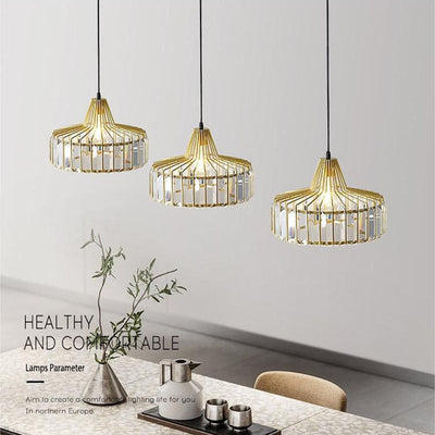 Zeitgenössische Luxus Eisen Zylinder Rahmen Kristall Schatten 1-Licht Pendelleuchte für Wohnzimmer 