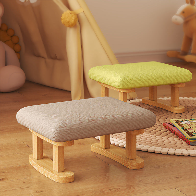 Taburete Bajo Rectangular de Tela y Madera Minimalista Moderno para Sala de Estar 