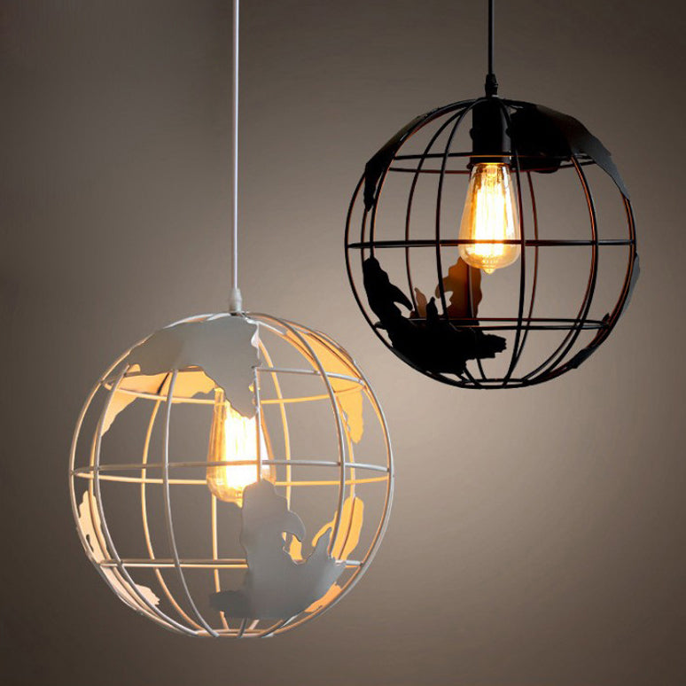 Suspension lumineuse contemporaine à abat-jour en treillis de fer rond industriel à 1 lumière pour salon 
