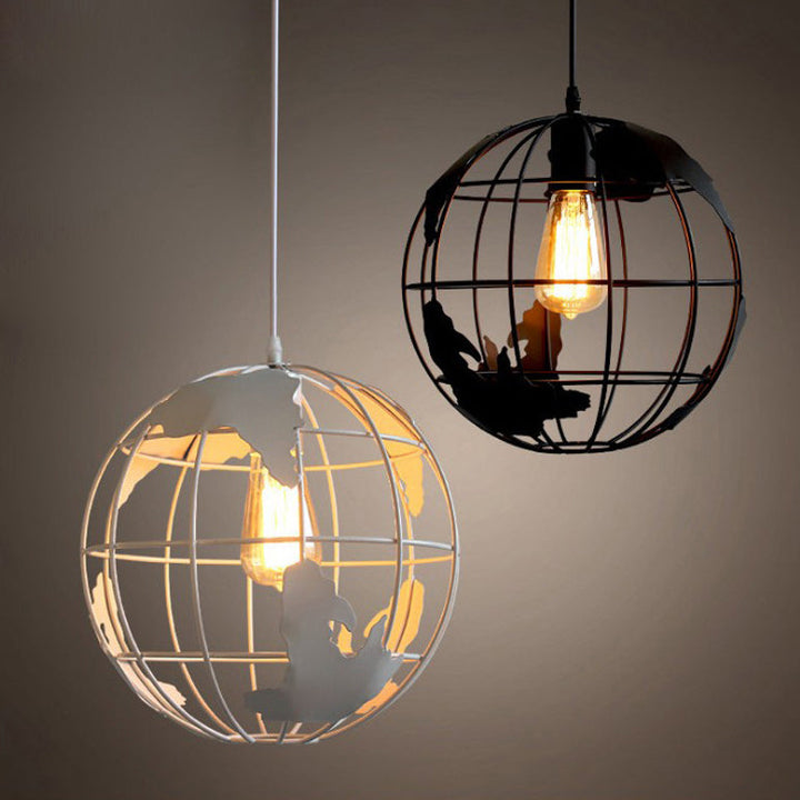 Suspension lumineuse contemporaine à abat-jour en treillis de fer rond industriel à 1 lumière pour salon 