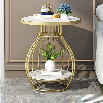 Table basse ronde contemporaine en forme de cage à oiseaux en métal inoxydable ardoise pour salon 