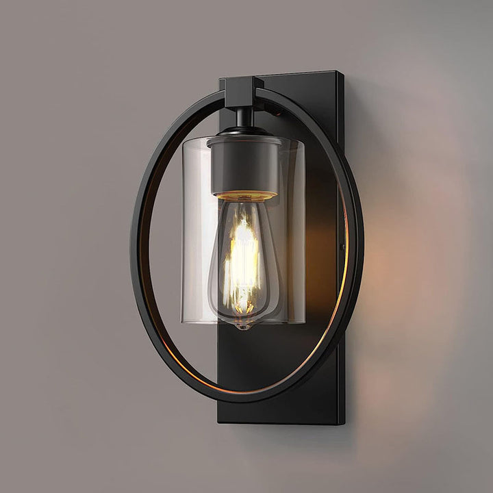 Industrielle Retro Eisen Kreis Ring Glas Zylinder Schirm 1-Licht Wandleuchte 