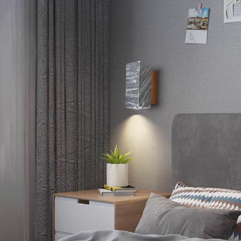 Lámpara Aplique de Pared Moderna Minimalista Cilindro Rectángulo Madera Greystone de 1 Luz Para Sala de Estar 