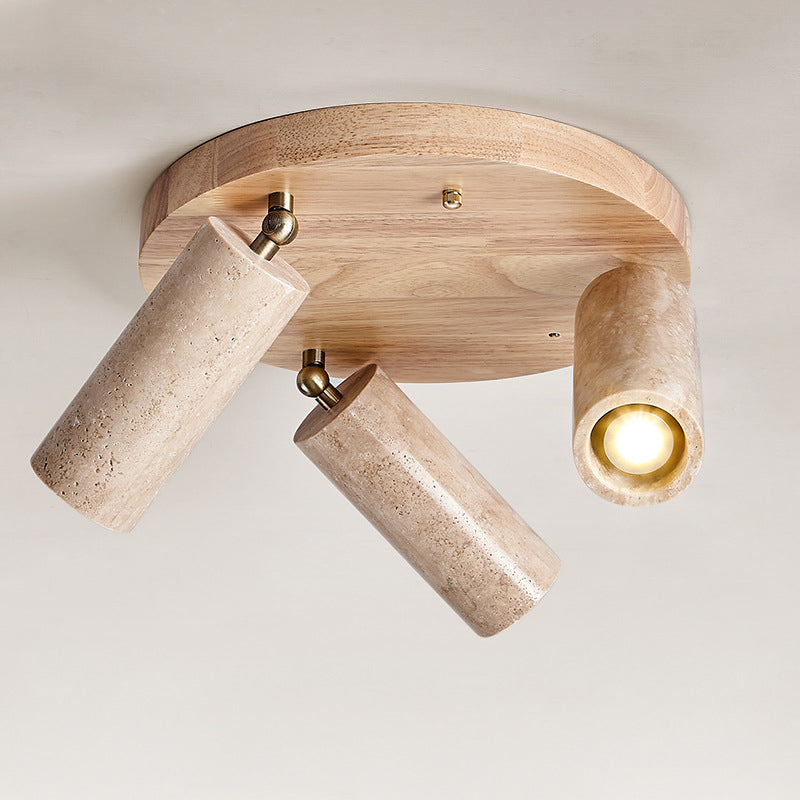 Plafonnier à trois lumières en bois massif minimaliste moderne avec dôme en travertin jaune pour salon 