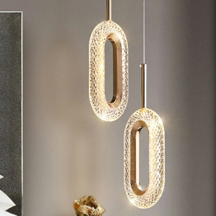 Zeitgenössischer Luxus Zinklegierung Acrylschirm Ovaler Ring LED Kronleuchter für das Wohnzimmer 