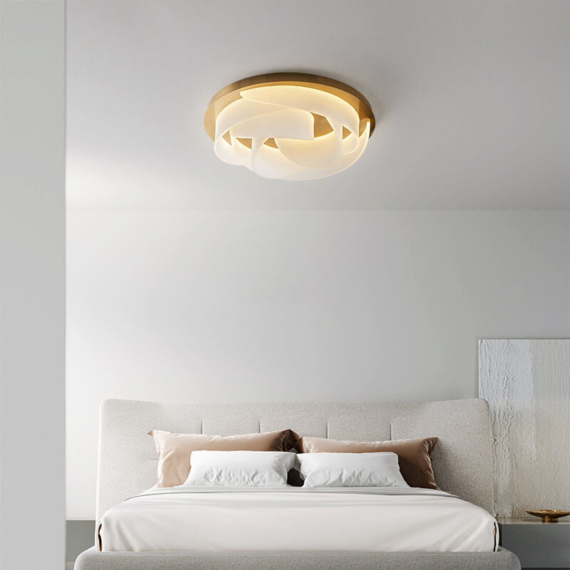 Modern Light Luxury Acrylic Swirl Gold-Finished Frame LED Flush Mount Ceiling Light