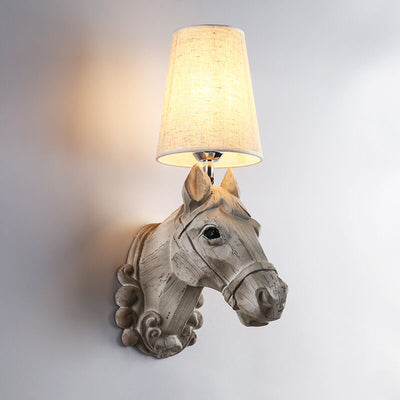 Vintage Rustic Resin Horse Head Fabric Lampshade 1-Light Wall Sconce Lamp