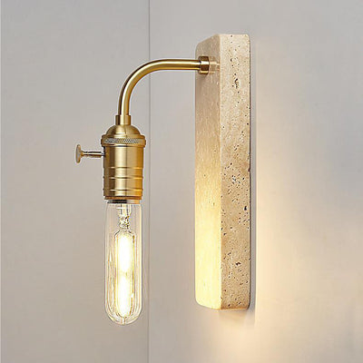 Lámpara de aplique de pared redonda de 1 luz de latón travertino retro contemporáneo para dormitorio 