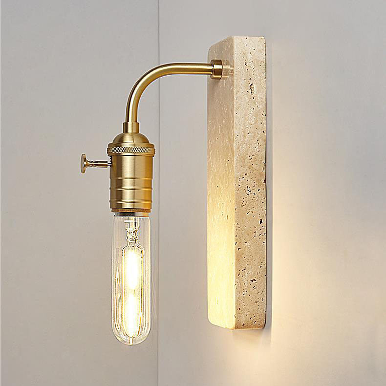Lámpara de aplique de pared redonda de 1 luz de latón travertino retro contemporáneo para dormitorio 