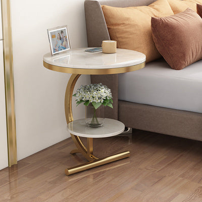 Table d'appoint ronde en marbre minimaliste moderne à 2 niveaux pour salon 