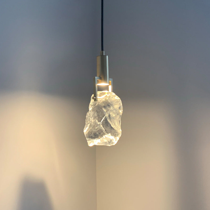 Lustre suspendu contemporain de luxe en cuivre avec cristal de pierre 1 lumière pour salon 