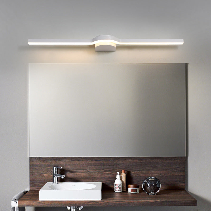 Lumière de vanité LED moderne minimaliste rectangulaire longue avec base demi-ronde en fer, aluminium et acrylique pour miroir mural de salle de bain 