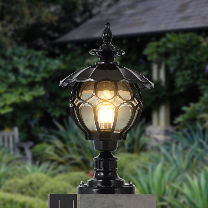 Traditional European Outdoor Round Column Head Light 1-Light Waterproof Garden Landscape Light For Garden